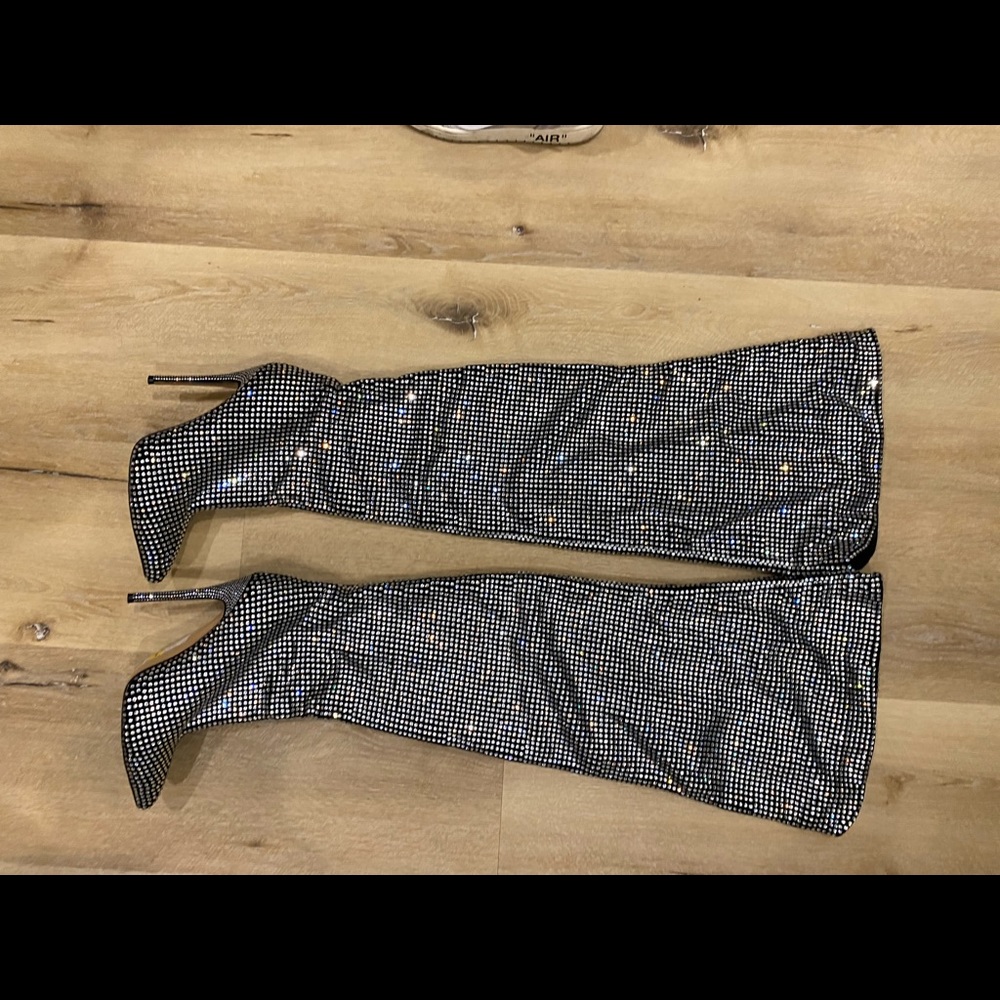 Rhinestone thigh high boots